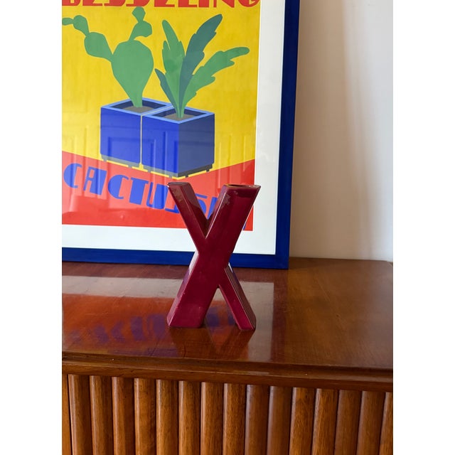 Space Age Red X Letter Shaped Ceramic Solifleur Vase, Marcel Radureau France, Circa 1970 For Sale - Image 12 of 13