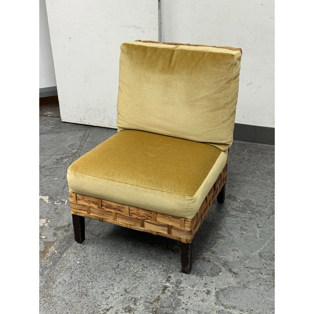 Coastal Palecek Rattan Clarence House Mohair Slipper Chair For Sale - Image 3 of 12