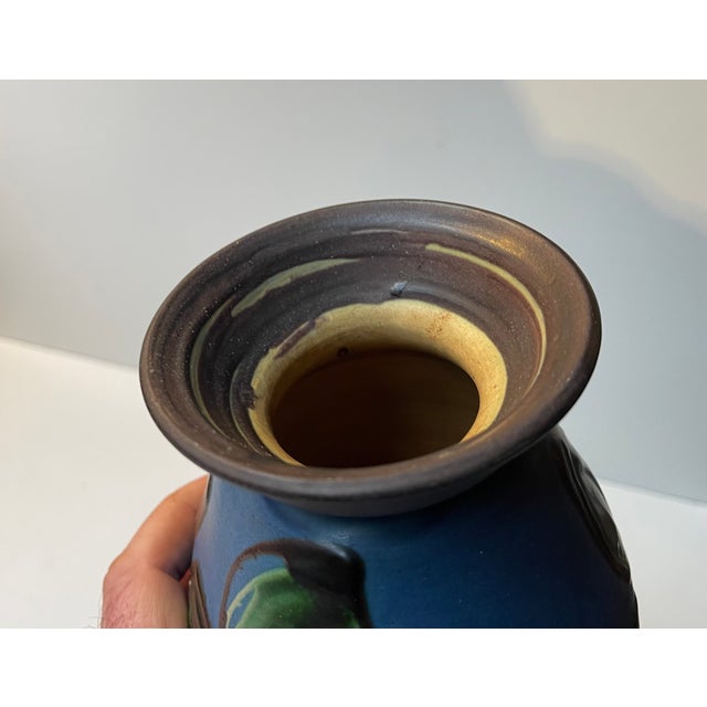 Ceramic Art Deco Blue Glazed Vase with Flowers by Herman August Kähler For Sale - Image 7 of 8