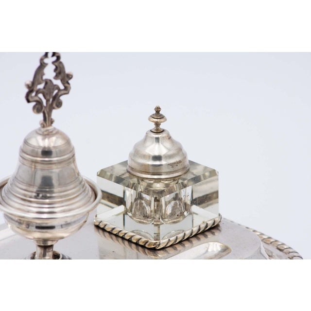 Silver Inkwell with Glass Tanks, Bell and Cord Base For Sale - Image 5 of 6
