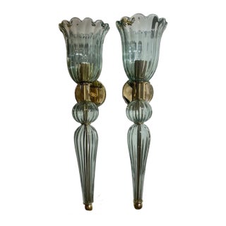 Contemporary Murano Fontana Green Vase Form Sconces - a Pair For Sale