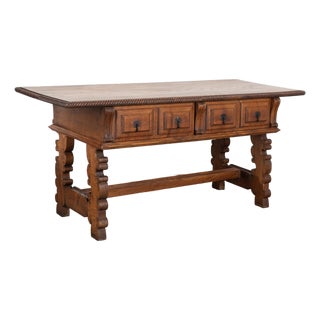 Early 20th Century Spanish Carved Oak Console Table With Two Drawers For Sale