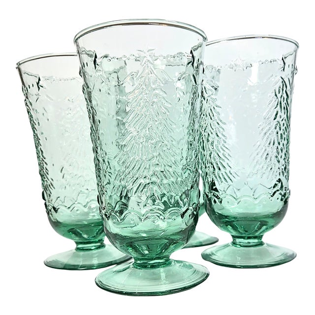 Green Christmas Tree Glasses- Set of Four For Sale