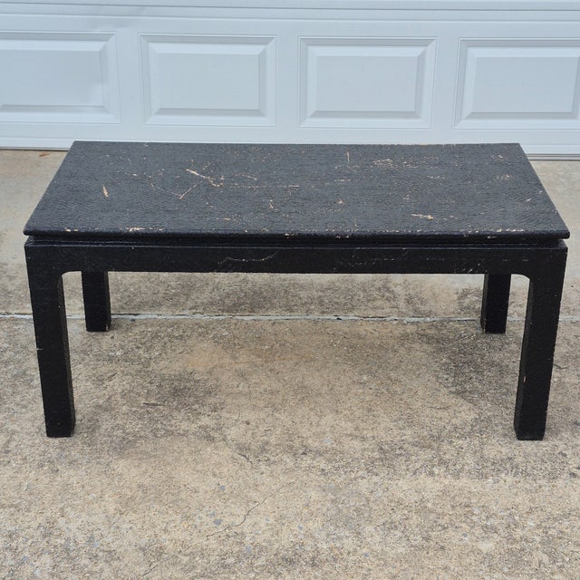 This is a vintage Asian inspired grasscloth coffee table that is ready for new paint. The rectangular coffee table is made...