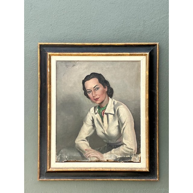 Mid 20th Century Vintage Distressed Portrait of Woman in Gilt Frame For Sale - Image 5 of 12