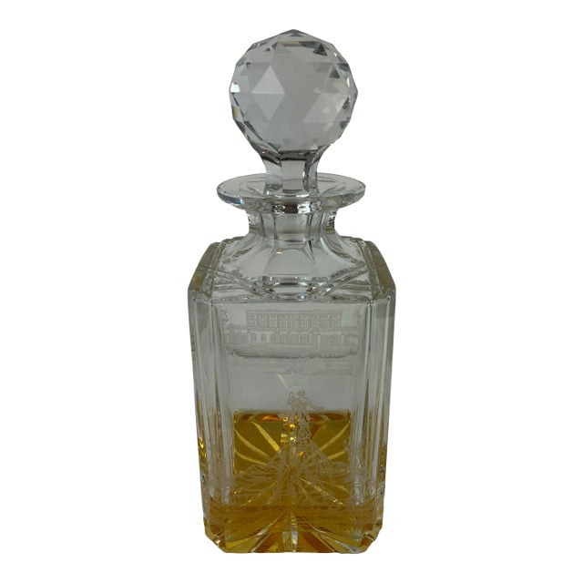Vintage Royal Brierley Crystal Decanter With English Castle Motif For Sale