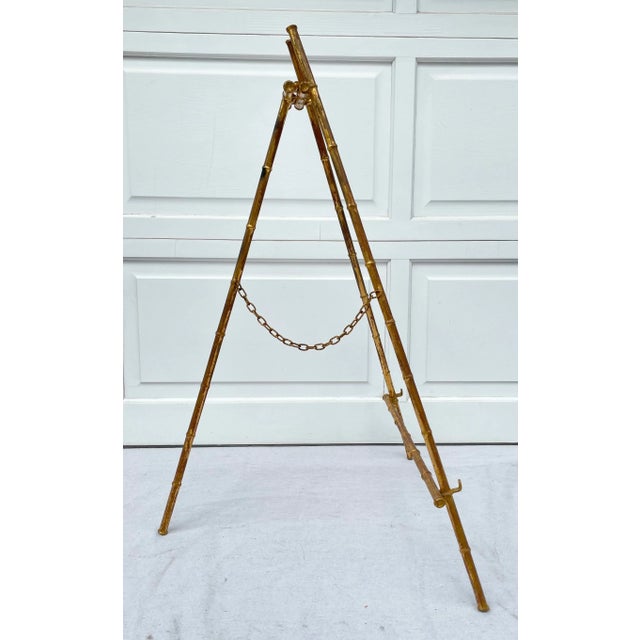 Mid 20th Century Vintage Gilt Gold Faux Bamboo Metal Easel For Sale - Image 5 of 10
