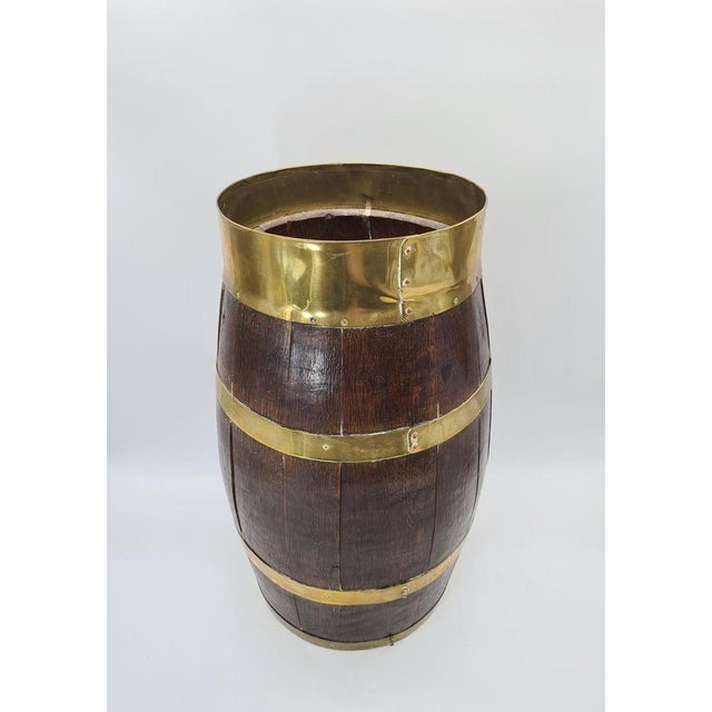 Brown Decorative Wooden Barrel-Shaped Stand with Brass Hardware, 1970s For Sale - Image 8 of 12