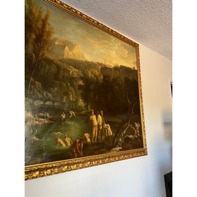 Army Green Oil on Canvas Late 20th Century “The Falls at Tívoli“ Italian Landscape Painting, Unsigned. For Sale - Image 8 of 11
