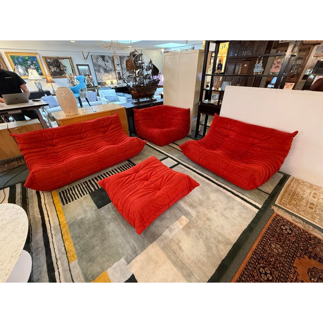 Michel Ducaroy for Ligne Roset Toga Sectional in Alcantara Goya Red, Set of Four For Sale In San Francisco - Image 6 of 18