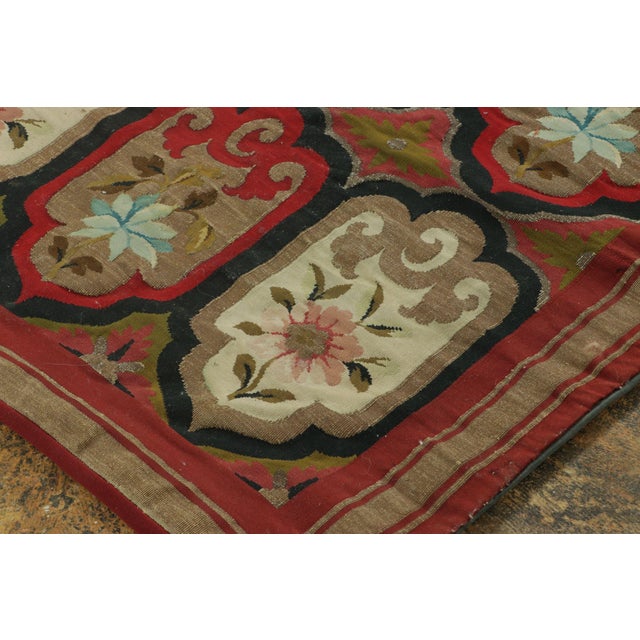Transitional Antique Aubusson Flatweave Runner With Cartouche Medallions - Rug & Kilim For Sale - Image 3 of 7