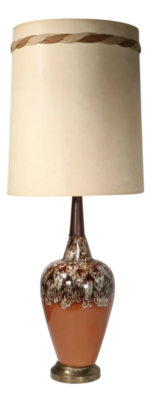 Mid 20th Century Mid Century Ceramic Drip Glaze Table Lamp With Original Shade