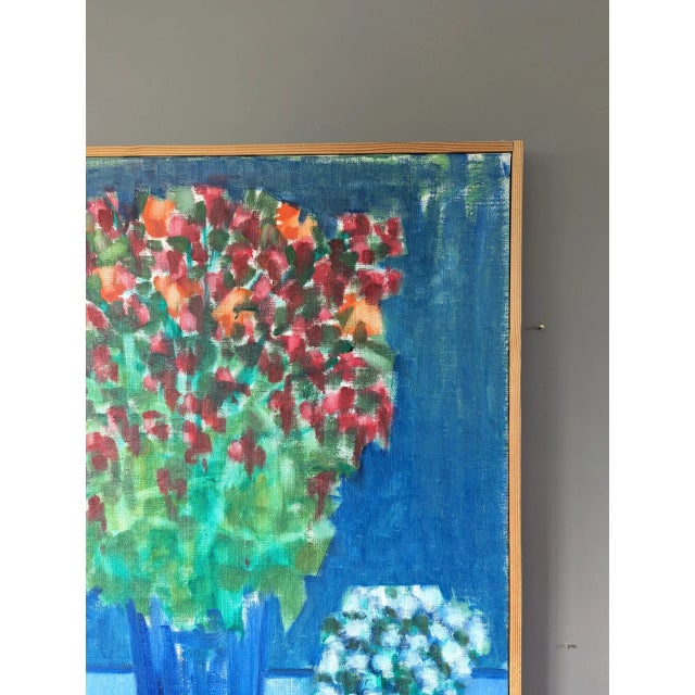 Mid-Century Modern 'Floral by Blue' Vintage Original Swedish Still Life Oil Painting, Framed For Sale - Image 6 of 11