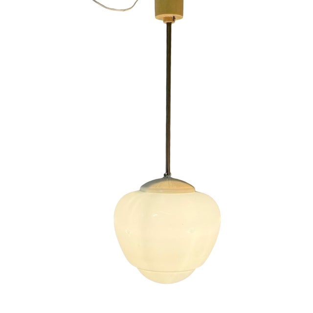 Vintage MCM Pendant Light in Milk White Glass from Pegasam Spain For Sale