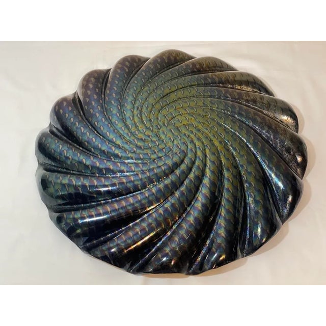 Large 18” Fused Dichroic Glass Metallic Basket Weave Wave Form Centerpiece Tray For Sale - Image 10 of 12
