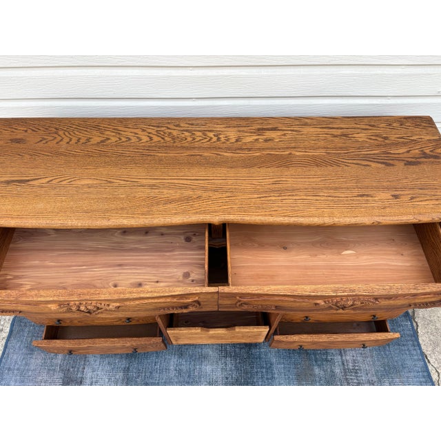 Tan Late 20th Century Oakwood Interiors "Versailles" Carved Oak Chest of Drawers - Triple Dresser For Sale - Image 8 of 12