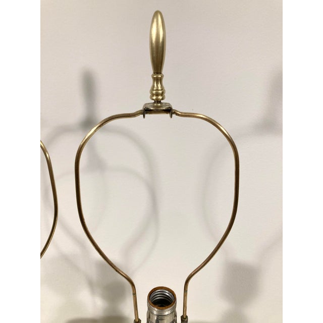 Metal Mid 20th Century Columnar Frosted Glass and Brass Table Lamps - A Pair For Sale - Image 7 of 9