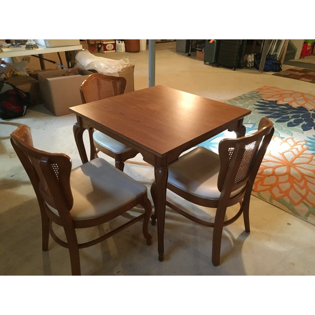 Shelby Williams 1960’s French Provincial-Style Breakfast Nook Square-Top Table and 3 Cane-Back Chairs - Set of 4 For Sale - Image 9 of 11