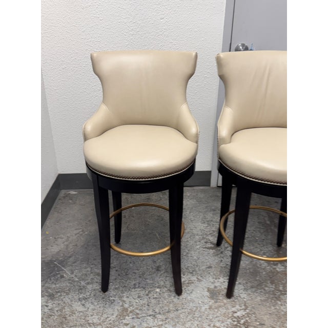 Ivory Century Furniture Tracy Swivel Leather Barstools, Pair For Sale - Image 8 of 12