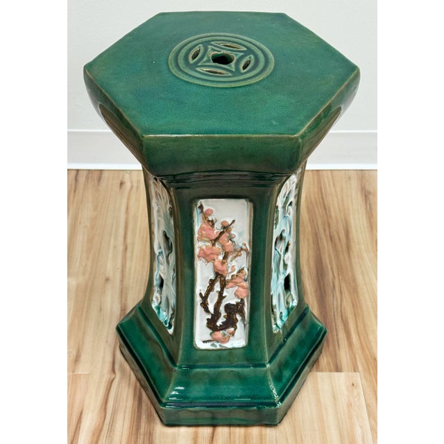 Chinoiserie Vintage Majolica Style Garden Stool For Sale - Image 3 of 12