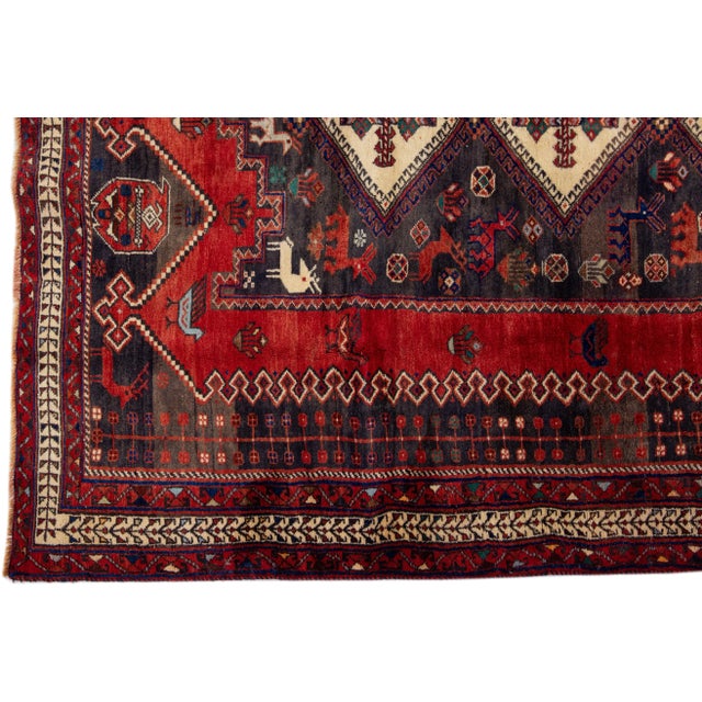1960s Vintage Shiraz Handmade Medallion Red Wool Rug For Sale - Image 4 of 7
