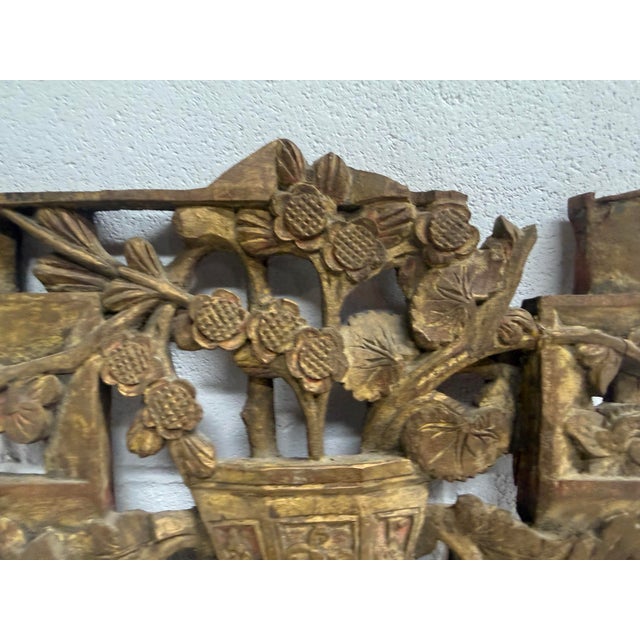 Antique 19th Century Hand Carved Chinese Asian Wood Wall Panel Sculpture Statue For Sale - Image 4 of 11