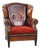 Vintage Leather Wing Chair with Red Corduroy Seat Cushion For Sale