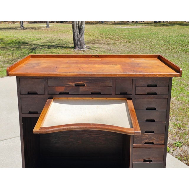 J. H. Rosberg Mfg. Co. Watchmakers Bench, 15 Drawers, Apron Slide, Early 1900s For Sale - Image 10 of 12