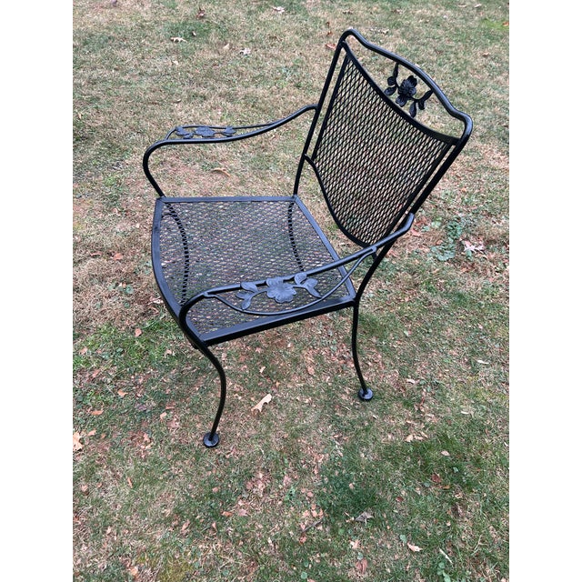 Metal Vintage Wrought Iron Woodard Patio Set Large Table, 6 Chairs & Stand, Attributed For Sale - Image 7 of 11