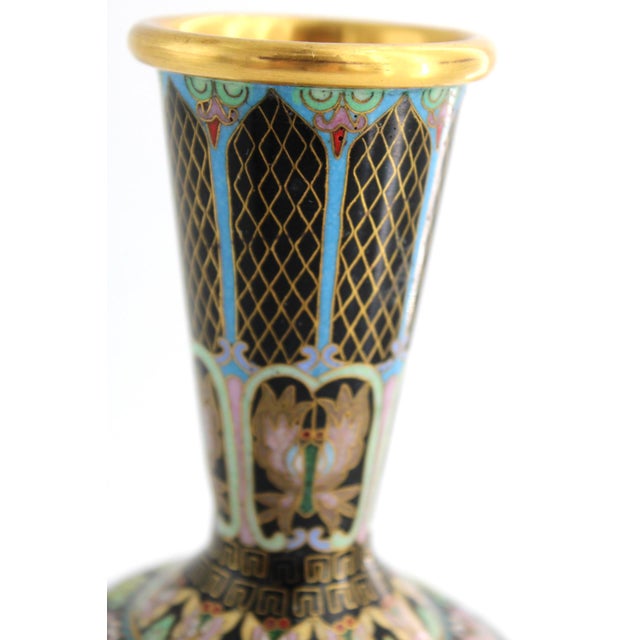 Vintage Chinese Cloisonné Butterfly Vase 9.5" W/ Stand Beijing Arts & Crafts For Sale - Image 9 of 11