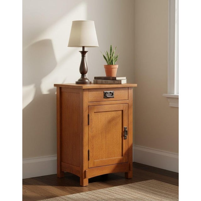 2020s Mission / Arts and Crafts 1 Door, 1 Drawer Nightstand For Sale - Image 5 of 10