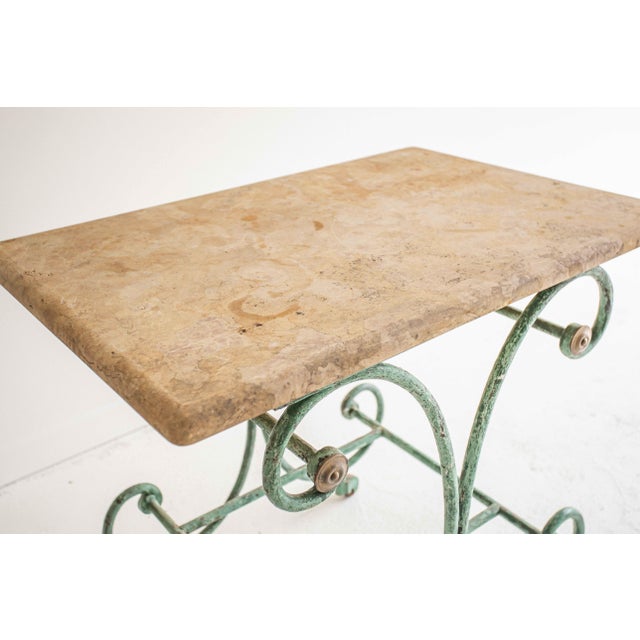 Metal 19th C French Cast Iron & Travertine Patisserie Table, With Brass Accents For Sale - Image 7 of 7
