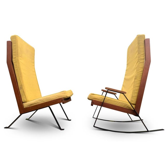 Mid-Century Modern Mid-Century Teak and Ebonised Steel Shell Chairs with Upholstered Cushions in the style of Gerrit Rietveld, 1960s, Set of 2 For Sale - Image 3 of 15