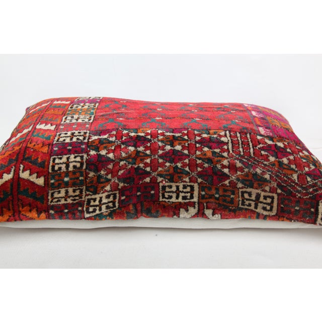 Red Turkoman Hand Knotted Throw Rug Pillow-Bohemian Home Decor -16'' X 24'' For Sale - Image 8 of 10
