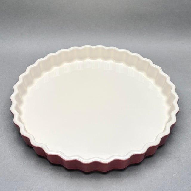 Late 20th Century Vintage Emile Henry France Burgundy Red Stoneware Fluted Tart Pan For Sale - Image 5 of 8