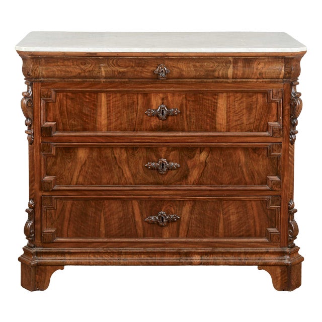 Antique Chest of Drawers in Carved White Marble, 1800s For Sale