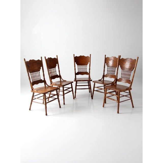 Vintage Oak Dining Chairs Set of 5 For Sale - Image 4 of 18
