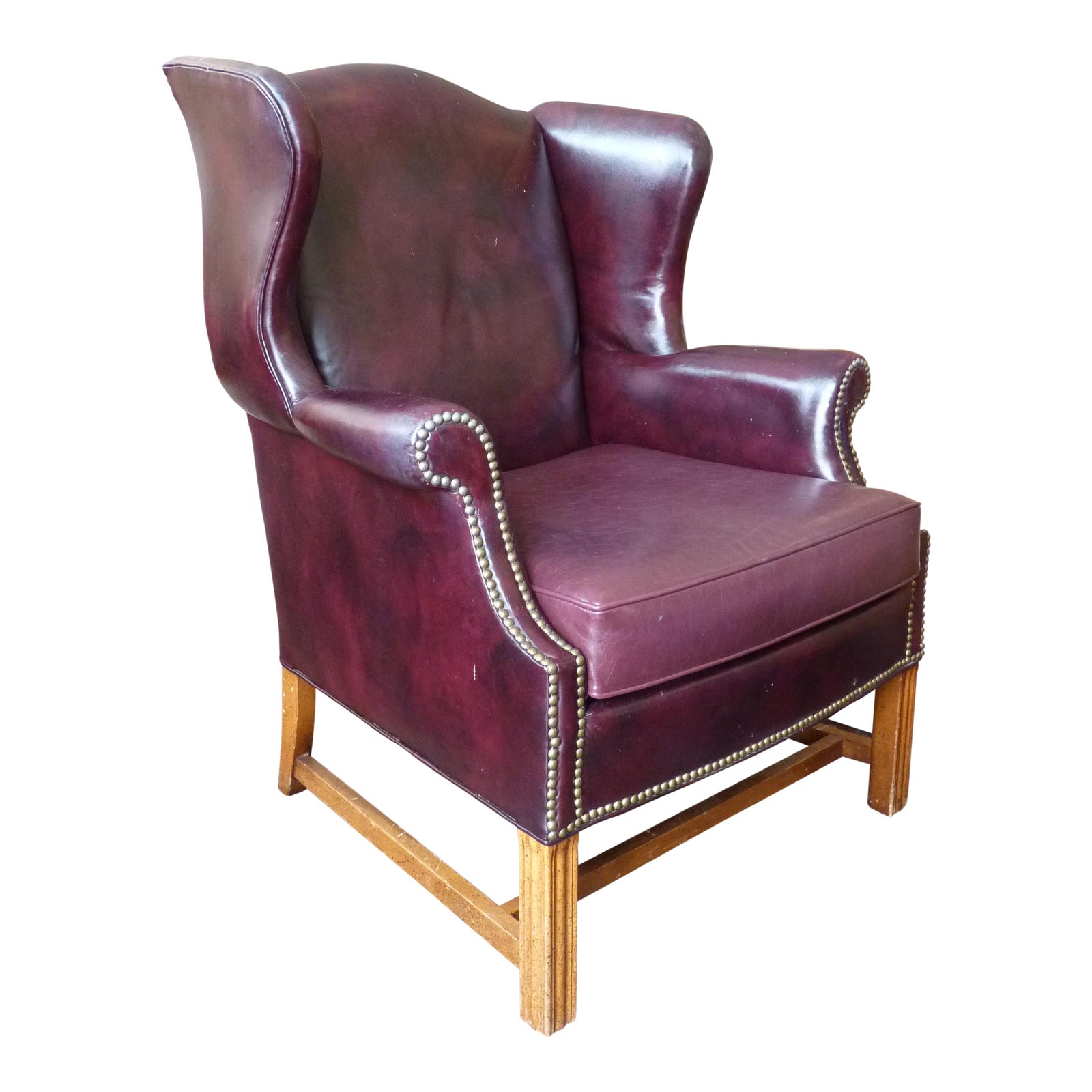 Vintage Sherrill Burgundy Leather Wingback Chair | Chairish
