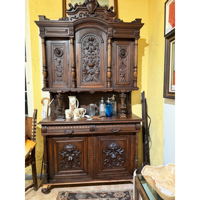 1880's -1910 Exquisite German /European Renaissance Revival 5 Door, 2 Drawers Hutch or Cabinet. Solid European Oak Hand...