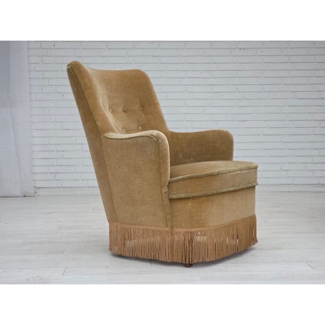 Danish Armchair in Light Green Furniture Velour, 1970s For Sale - Image 17 of 17