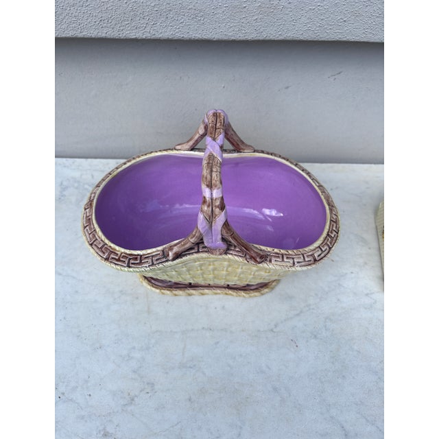 English Majolica Victorian basket in pastel colors, circa 1890.