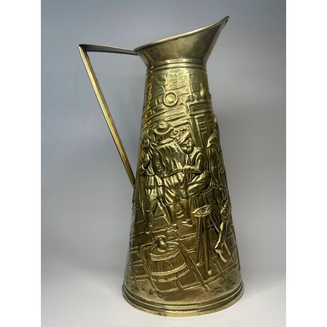 Mid 20th Century English Traditional Embossed Pub Scene Brass Pitcher For Sale - Image 5 of 12