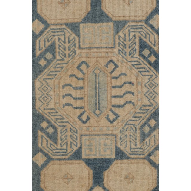 Textile Vintage Turkish Runner With Geometric Medallions in Beige & Blue - Rug & Kilim For Sale - Image 7 of 10