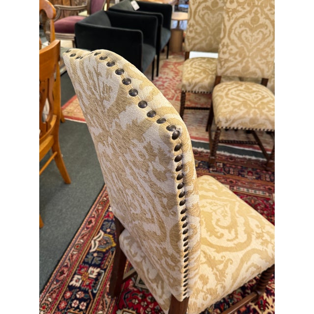 French Louis XIII Style High Back Damask Dining Chairs, Set of Six For Sale - Image 12 of 13