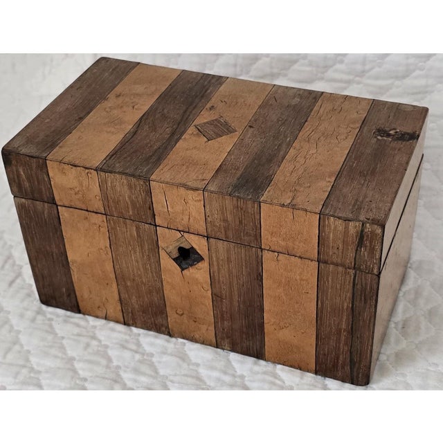 19th Century Striped Wood Tea Caddy With Double Lidded Interior For Sale - Image 4 of 6
