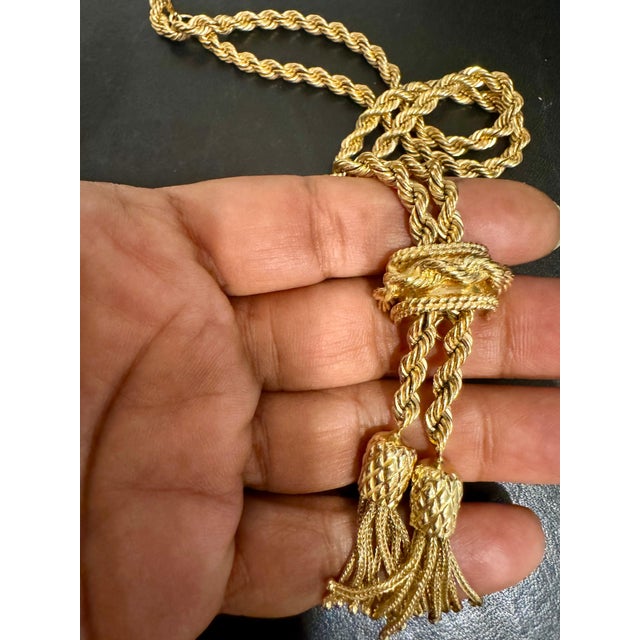 14k Solid Yellow Gold Adjustable Rope Lariat Slider Stopper Chain Y Necklace 53G For Sale - Image 18 of 18