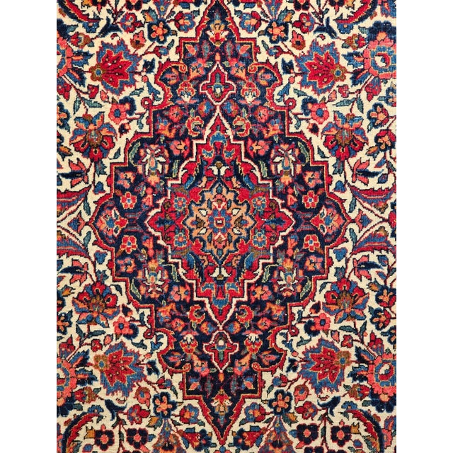 Textile Early 20th Century Persian Kashan Area Rug, Handwoven Floral Design, Ivory & Blue, 4’ X 7’ For Sale - Image 7 of 11