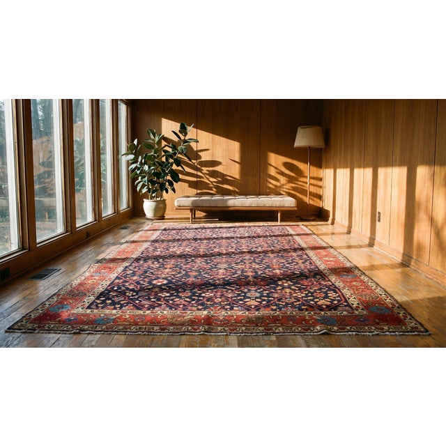 Navy Blue Sensational Blue and Red Color With Great Floral Design Antique N W Persian Rug For Sale - Image 8 of 10