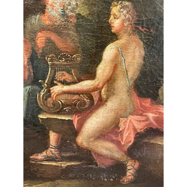 18th Century Italian Baroque Mythological Oil Painting in Carved Giltwood Frame Apollo and Marsyas After Filippo Lauri For Sale - Image 11 of 11