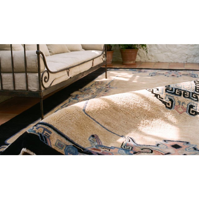 1920s Tan Camel Asymmetric Antique Chinese Art Deco Rug 8'10" X 11'6" Handknotted Wool Carpet For Sale In New York - Image 6 of 8